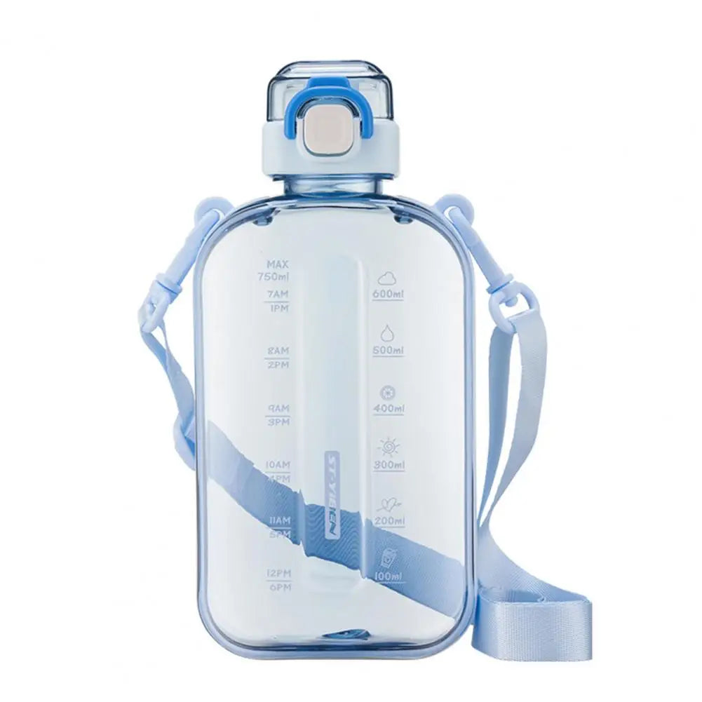 ÁNPHORA - Botella plana transparente con correa ajustable. 750ml.